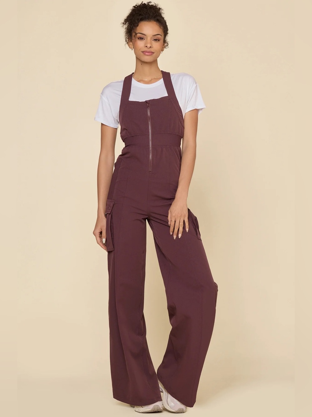 NWOT POPFLEX Take a Hike Overalls in Pecan (dark plum) size Medium Tall